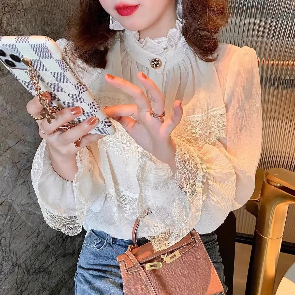 

Top for Women Versatile High-end Lace Temperament Trendy Super Immortal Style Interior and Exterior Western-style