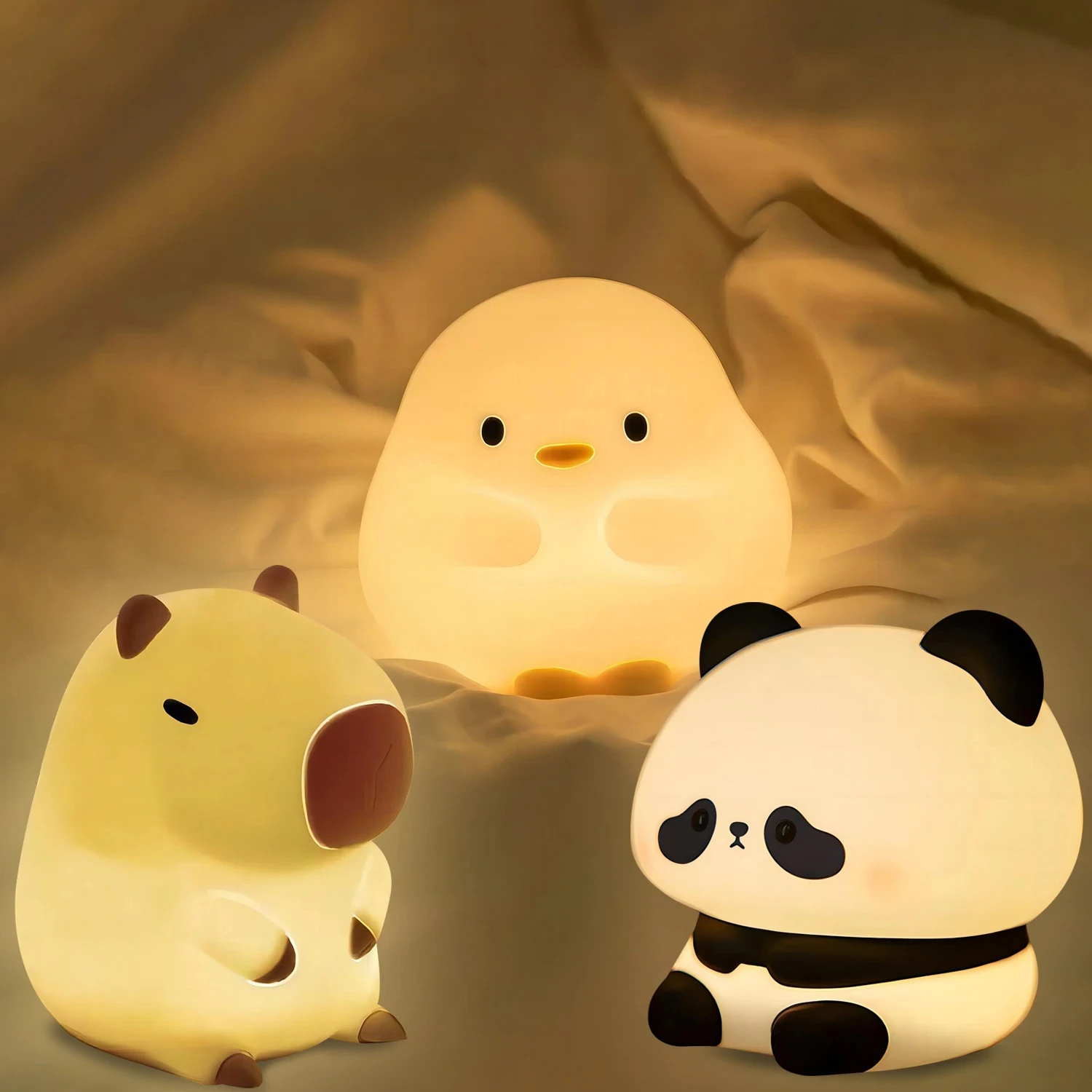 Adorable and Charming Cute Panda Silicone Capybara Night Light with Customizable Brightness and Timer for Rechargeable Sleep Roo