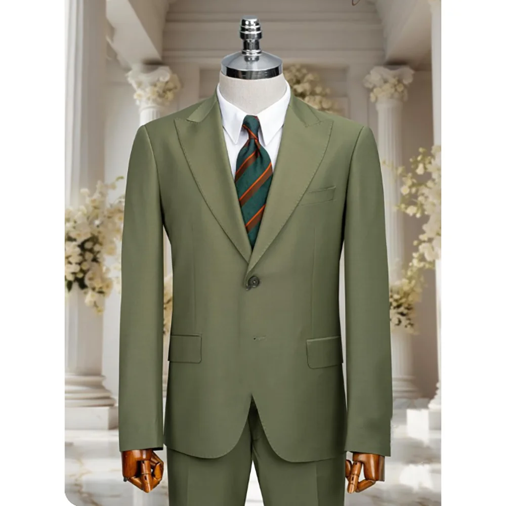 

Men's Formal Suit Set 2 Piecs Jacket Pants Single Breasted Peak Lapel Business Slim Fit Formal Male Suit