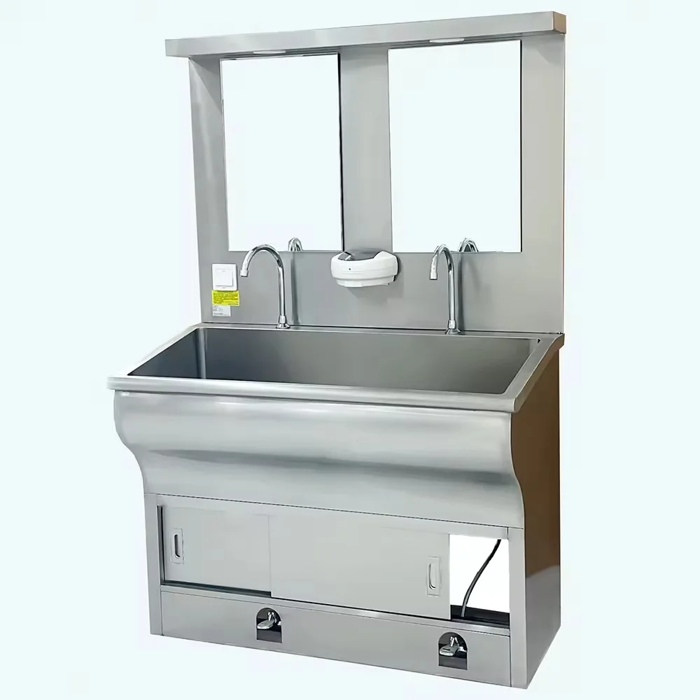 Stainless steel 304 medical foot pedal board sink double wash basin hospital clinic operating room hands-free commercial
