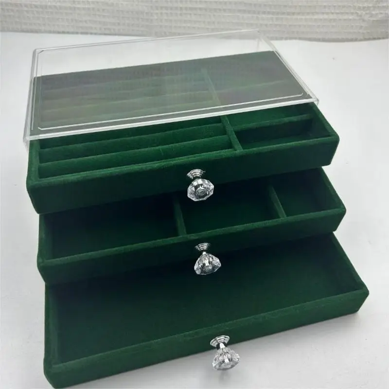 1pc Three-layer Velvet Jewelry Box Transparent Drawer Type Earring Bracelet Organizer Display Box Jewelry Diy Storage Box