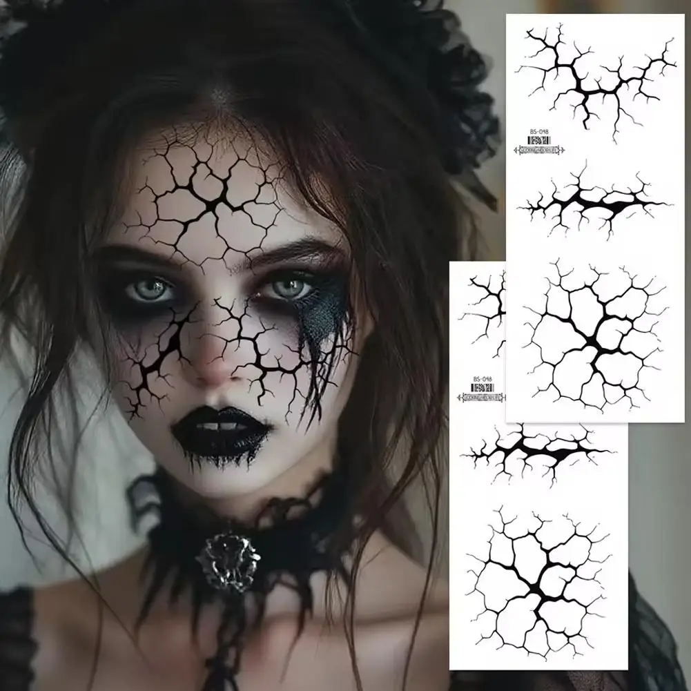 

2 Sheets Large Halloween Black Lightning Temporary Tattoo Sticker for Halloween makeup – Realistic Vein Design Face Tattoo Body