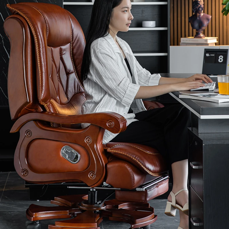 Business Leather Office Computer Chair Reclining Adjustable Backrest Executive Rotating Chair Massage Computer Office Furniture