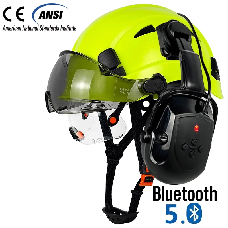 Bluetooth safety helmet Construction Safety Helmet with Visors, Upgraded Bluetooth Earmuff, Noise Reduction, Ear Muffs, Ear Head