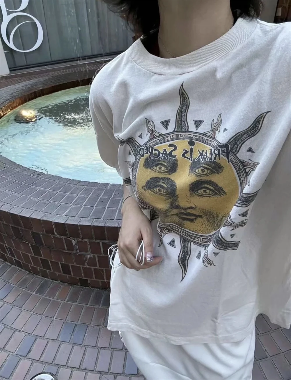 Saint Summer Vintage Rock Washed Cotton Sun Face Printed High Street Casual Loose Oversized Trendy Sports T-shirt For Men Tops