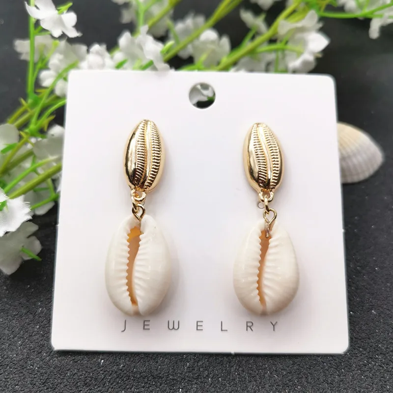 JCYMONG 2022 New Fashion Natural Shell Earrings For Women Bohemian Gold Silver Color Metal Geometric Drop Earrings Beach Jewelry