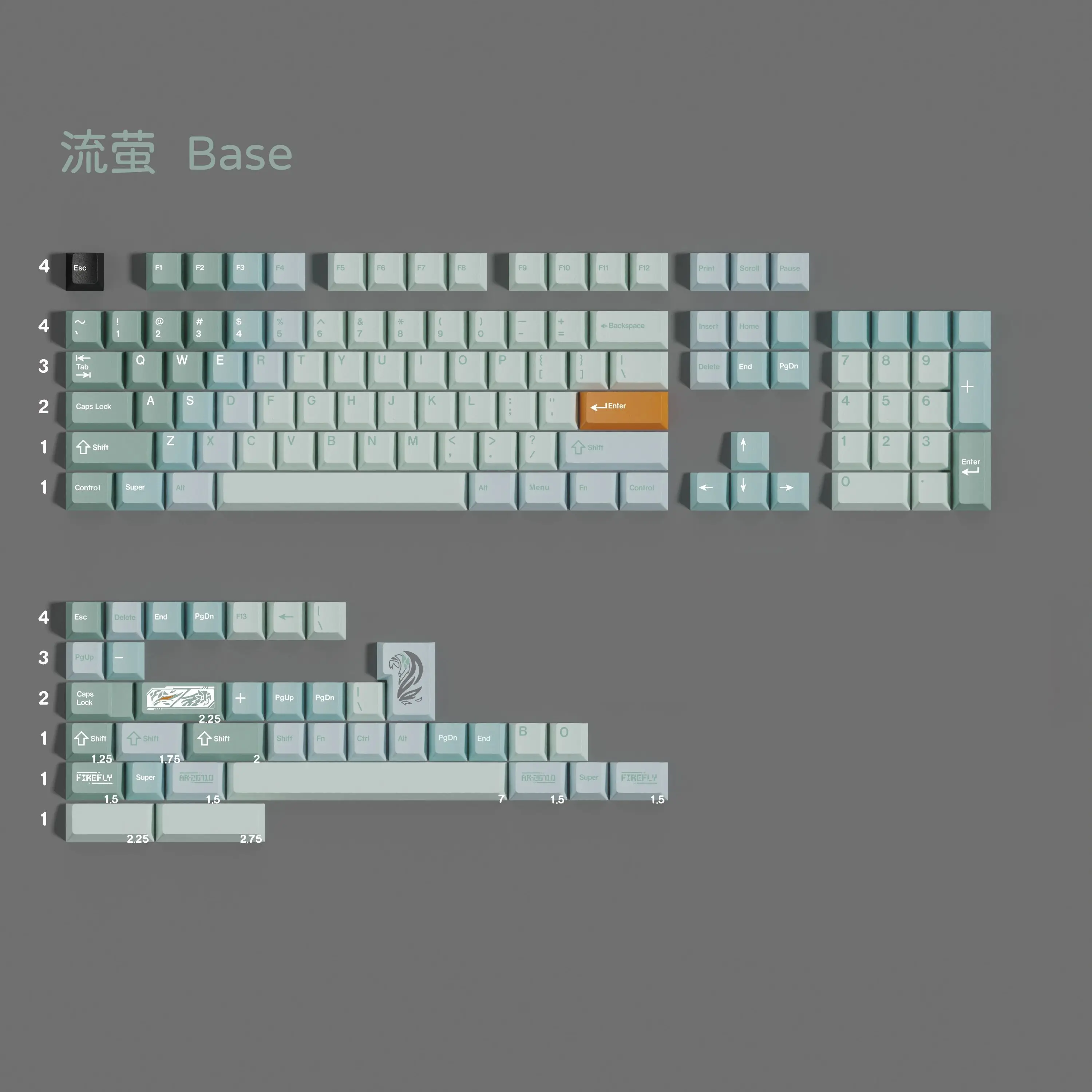 PBT Keycap Cherry Profile Fyrefly Keycaps 5-sided Dye Sub KeyCap 2.25U 2.75U For MX Mechanical Keyboard 61 64 66 75 87 98 108