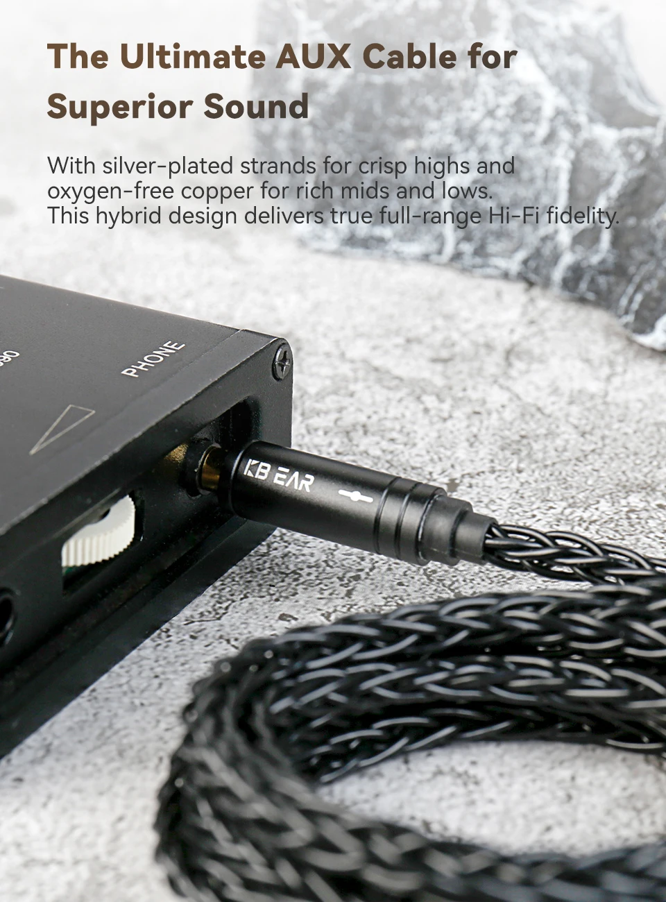KBEAR AUX08 Plus 8-Kern Hochreines OFC Versilbertes Hi-Fi AUX-Kabel 3,5MM/2,5MM/4,4MM für Telefon/Computer zu Tragbarem Lautsprecher – Detail 5