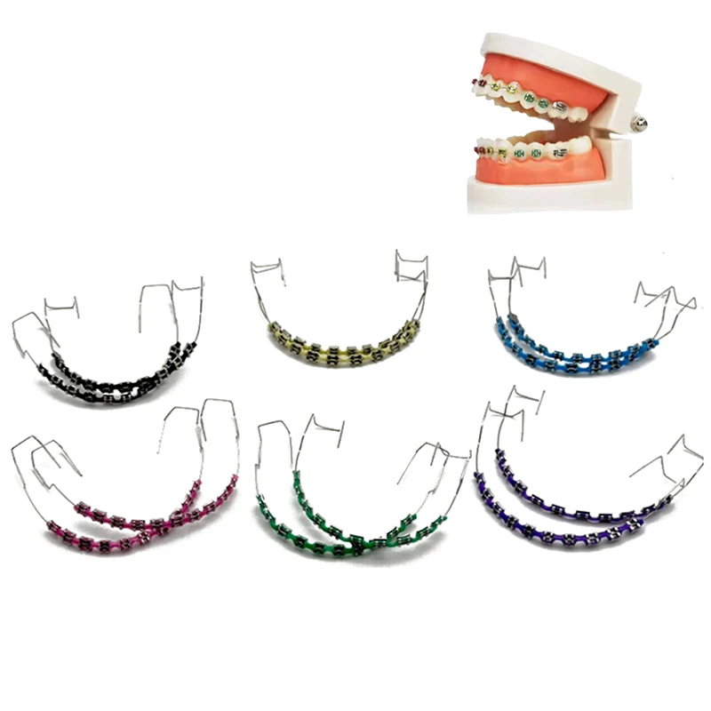 1 Pair Dental Fake Braces Temporary Tooth Decoration With Hook With Metal Wires Colorful Metal Bracket Ligature Ties Dental Tool