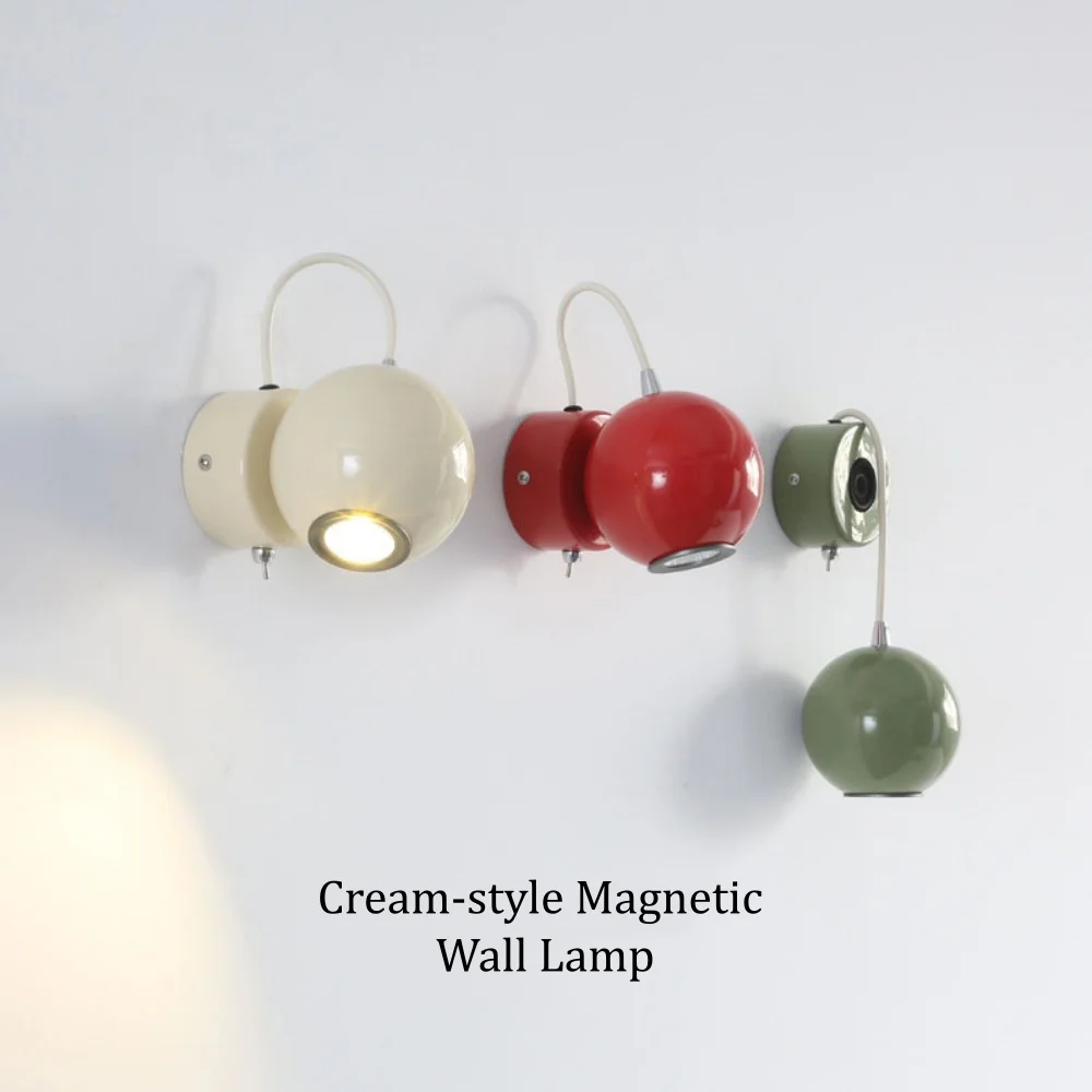 Nordic Cream Style Wall Lamp Adjustable Angle Magnetic Suction Wall Light Reading Light Bedside Living Room Background Wall Lamp