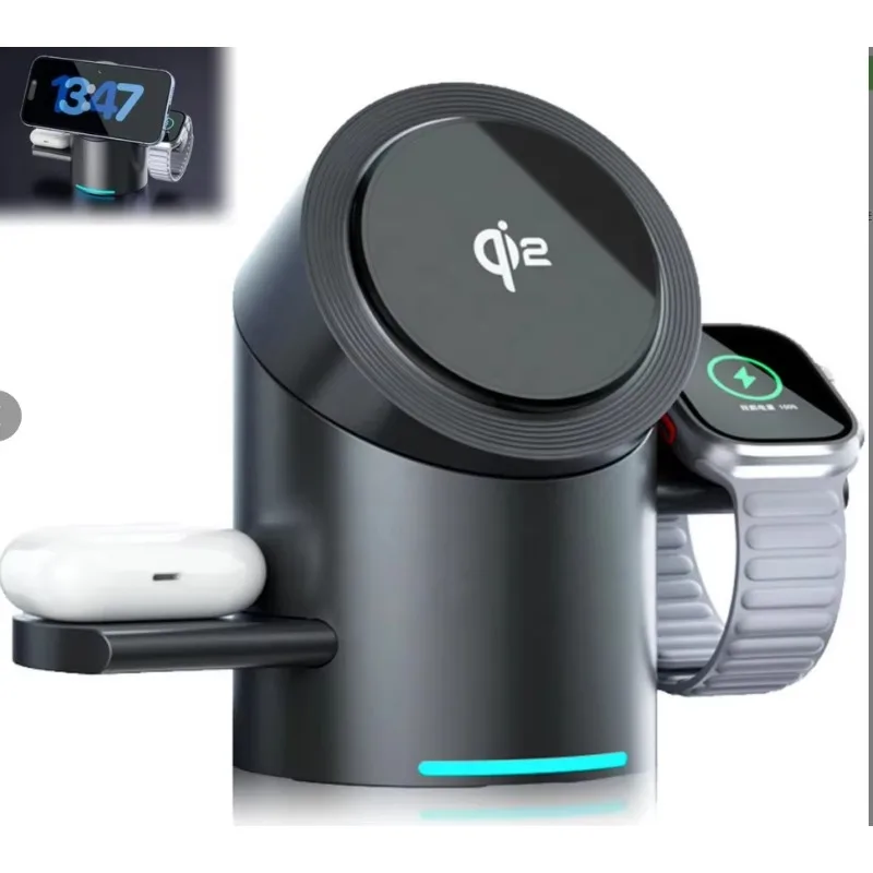 

Fast Shipping Aluminum Wireless Phone Charger High Quality Automatic Touch Rotation QI23 in 1 Magnetic Folding Wireless Charger