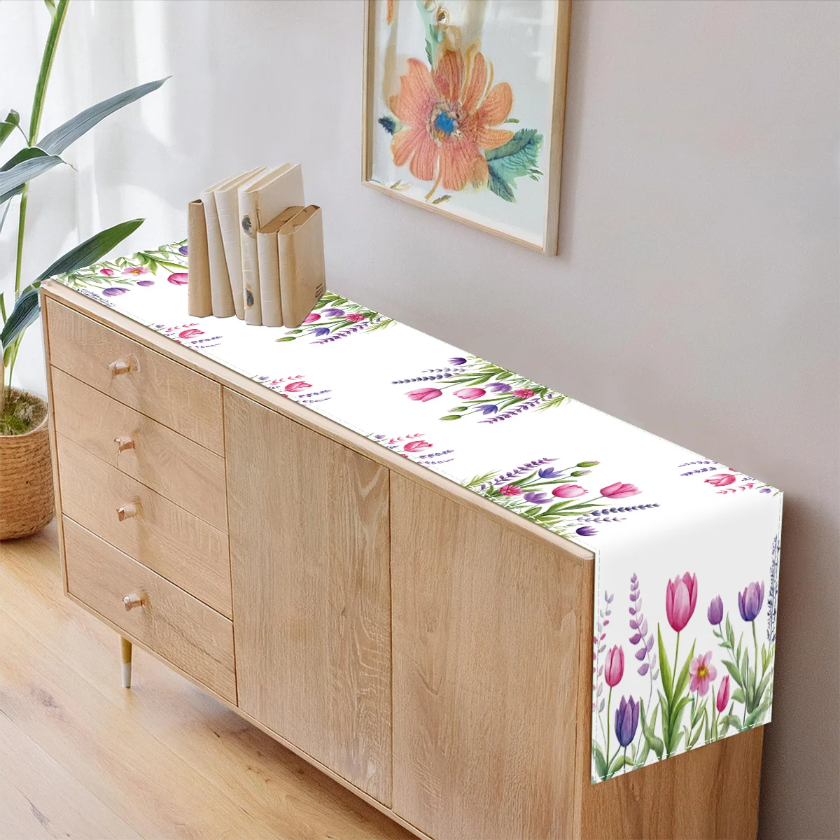 1pc, Spring & Summer Floral Table Runner,  Colorful Flower Design, Rectangle, Woven, for Weddings, Festivals, Home Decor