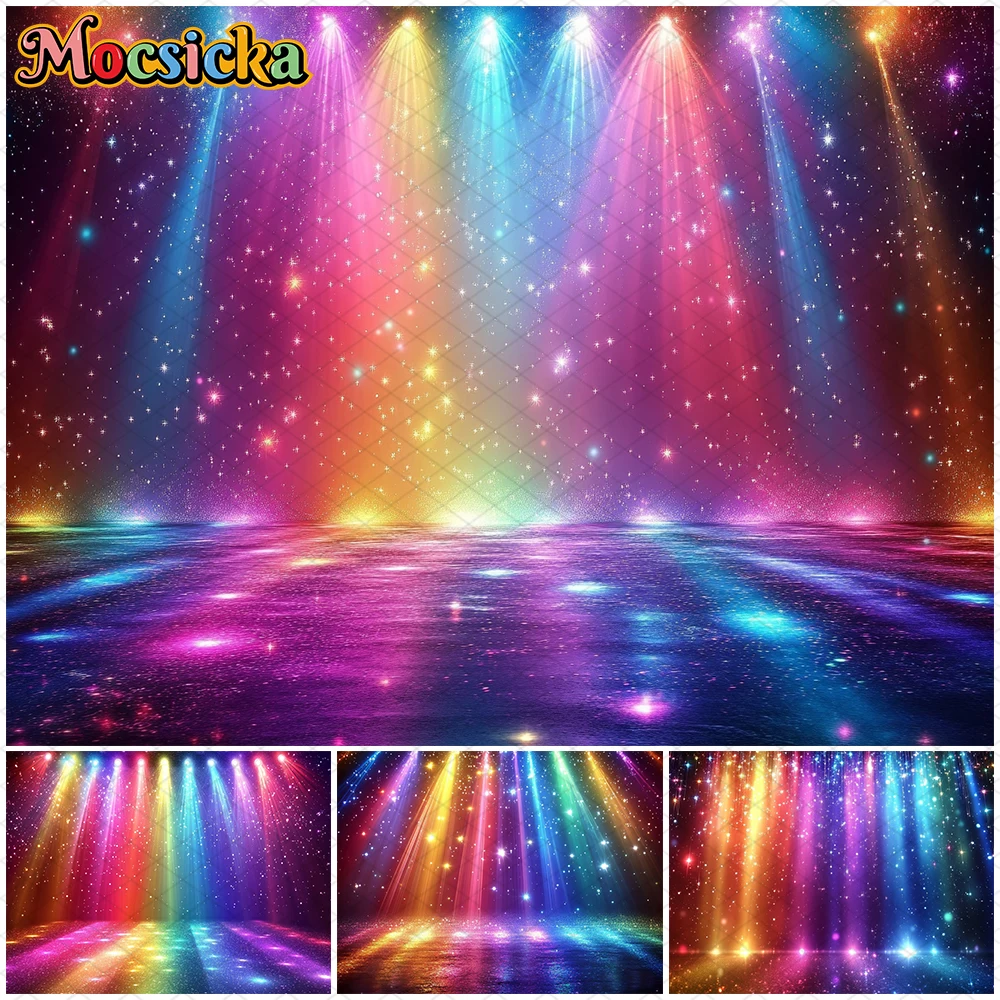 

Mocsicka сценический фон для фотосъемки с цветными огнями, изображение для выступления, день рождения, фотофон, студийный реквизит, баннер