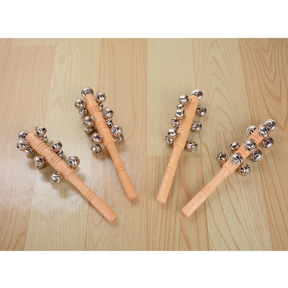 Sonajeros de madera para bebé, Mini campanas vibratorias portátiles, entrenamiento de música temprana, desarrollo de coordinación de expresión creativa, 4 Uds.