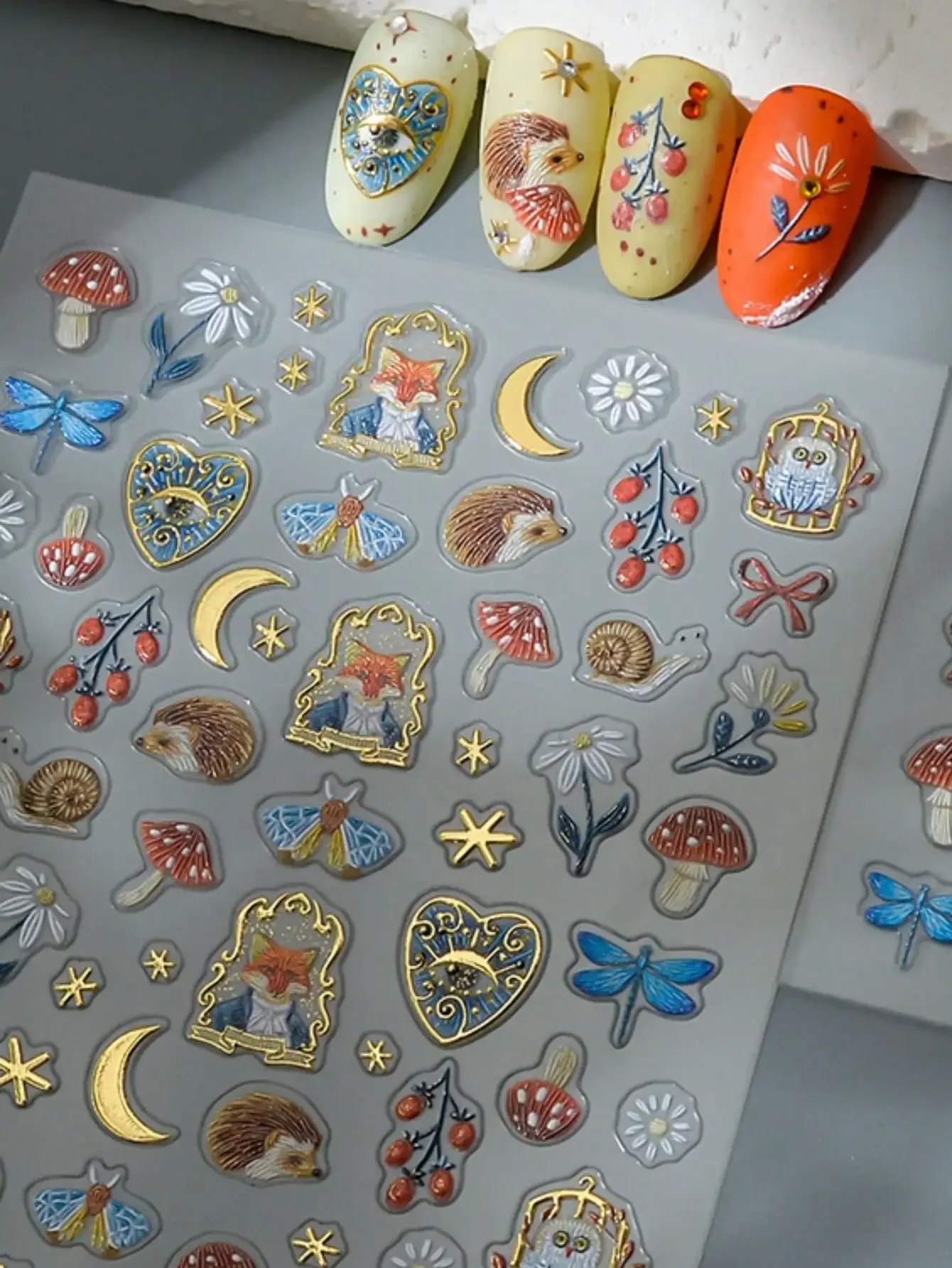 

1pc Jelly 5D Badger, Fox, Mushroom, Cute Black Cat Slider Nail Art Stickers, DIY Nail Polish Decals Nails Nail Supplies