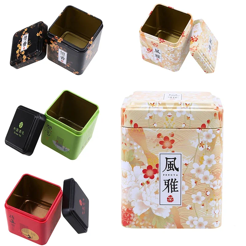 Square Portable Sealed Cans Tin Storage Box Tea Coffee Caddy Packaging Box Iron Canister Vintage Style Tinplate Empty Container