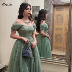 Elegant Mesh Evening Dresses Sage Green Tulle Long A Line Robe De Soirée Femmes Wedding Event Paty Gowns Graduation Customized