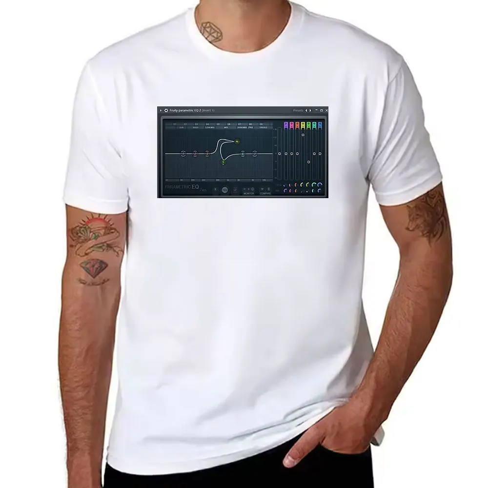 Men's Cotton Short Sleeve T-Shirt with Fruity Parametric EQ 2 Audio Graphic Print, Casual Music Producer Tee