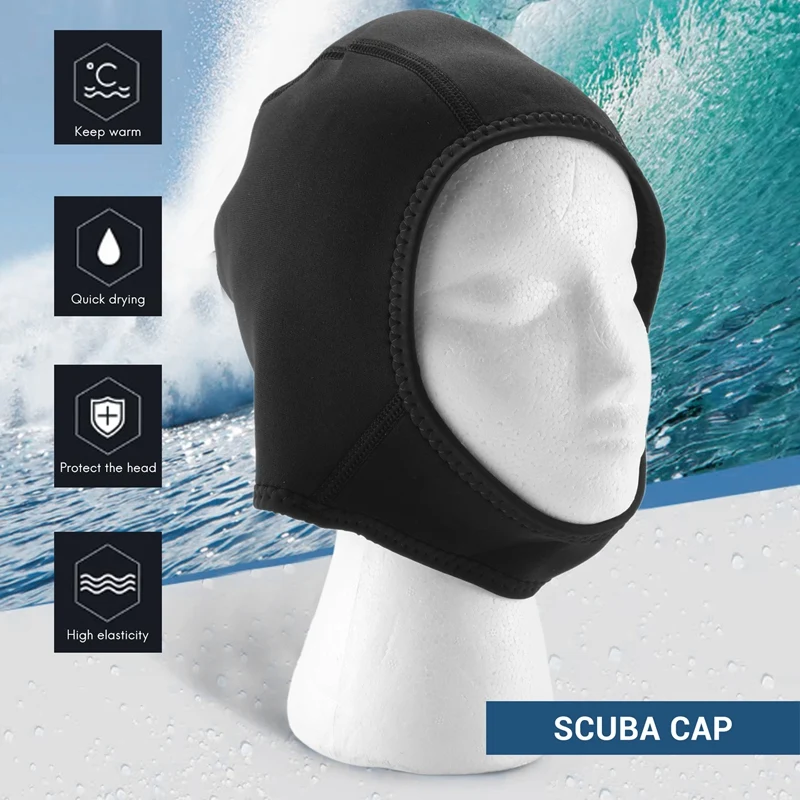 2 Pcs Neoprene Diving Hood Thermal Wetsuit Hood Cap Swim Caps With Chin Straps Snorkeling Surf Beanie 2.5 Mm Diving Cap