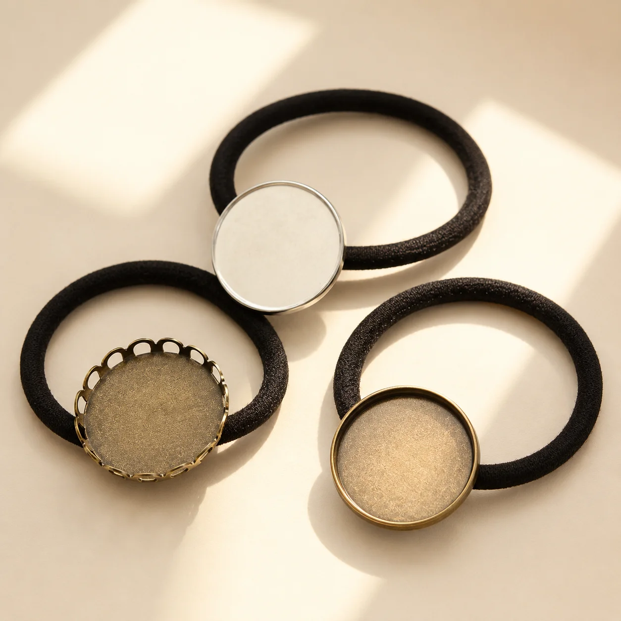 10Pcs Hair Ties Metal Blank Round Base Tray Setttings Hair Rope For DIY Headband Elastic Ponytail Jewelry Making Accessories