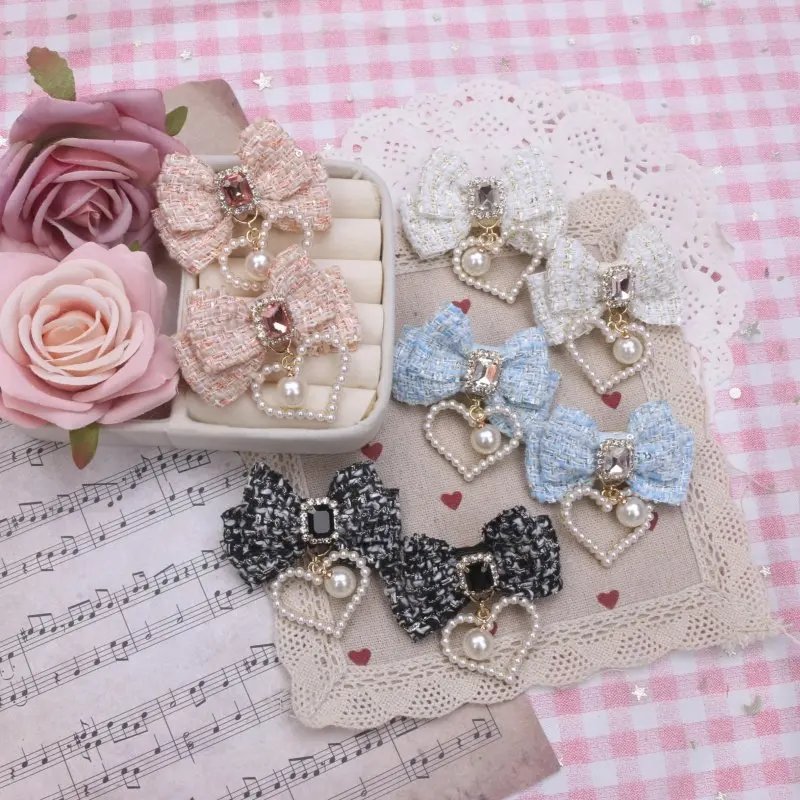 

Японская милая леди ручной работы с бантом в стиле Лолиты, кулон со стразами, маленькая пара, зажим для края, шпилька, аксессуары для волос для девочек