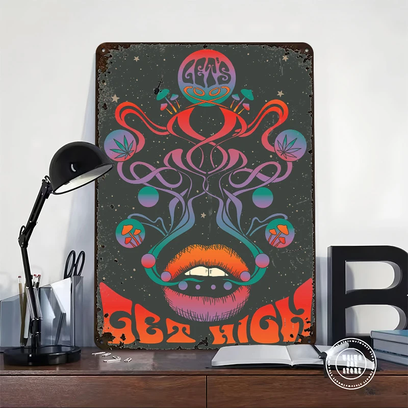 Lets Get High Lightly 3D Poster Customized Vintage Metal Signs Wall Art Retro Tin Plaque for Interior Decoration Living Room