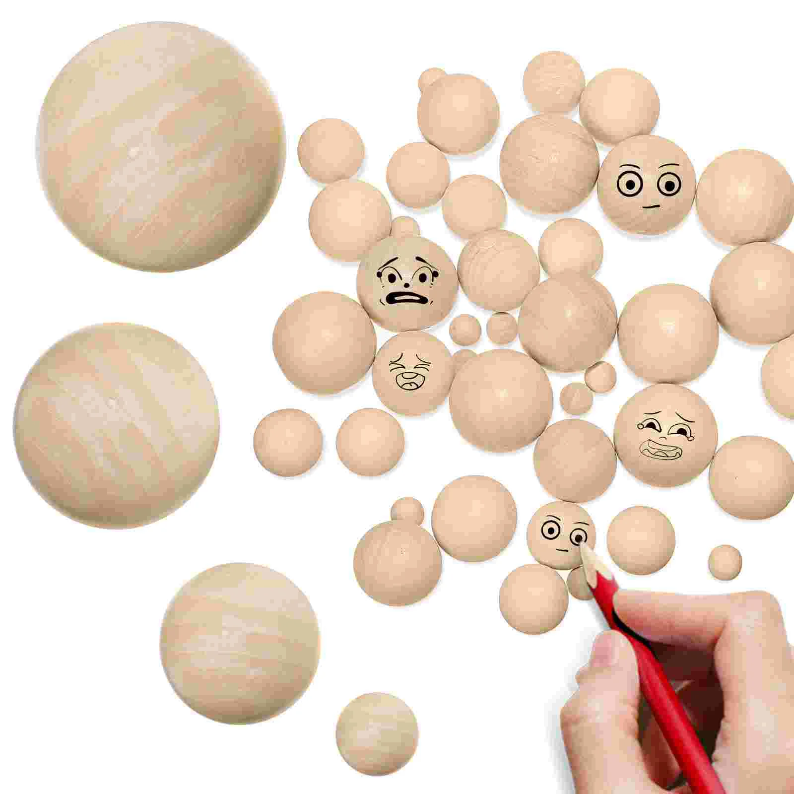 

40 Pcs Solid Wood Accessories 10mm 20mm 25mm 30mm Unfinished Round Craft Balls Multiple Sizes Natural Color Wooden Beads