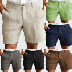 Linen Solid Color Breathable Men's Shorts Summer Casual Outdoor Beach Vacation Loose Vintage Stylish Shorts Men's Clothing 2024