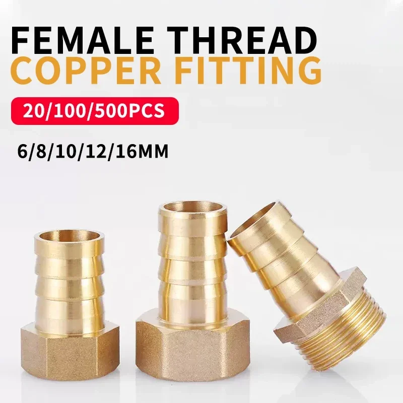 

20/100Pcs PCF Series Brass Fittings with Female Thread 6mm/8mm/10mm/12mm Pneumatic Joint Pagoda Hose Barb Tail Gas Fittings