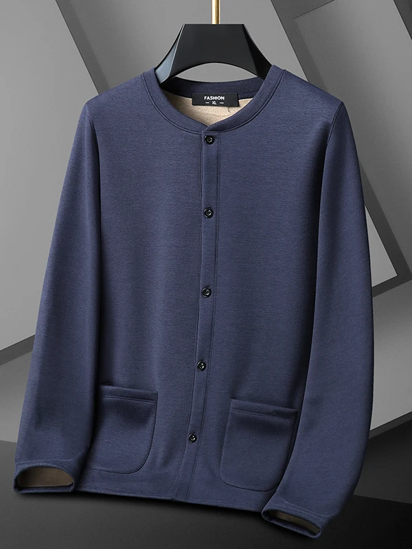 

plus Size Men's Fce Lined Thiened Autumn Winter Outerwear Button up Cardigan Warm Top for Middle-Aged And ly