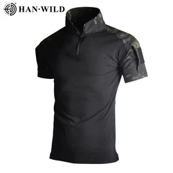 HAN WILD Camo Shirt Tactical T-Shirt Men Outdoor Short Sleeves Frog Suit Combat T-shirt Summer Camping T-shirt Men Big Size