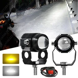Motorcycle LED Headlamp Car Headlight Bulbs Auto Spotlights Lamp Projector Lens Dual Color Spot Fog Work Auxiliary Light 70W