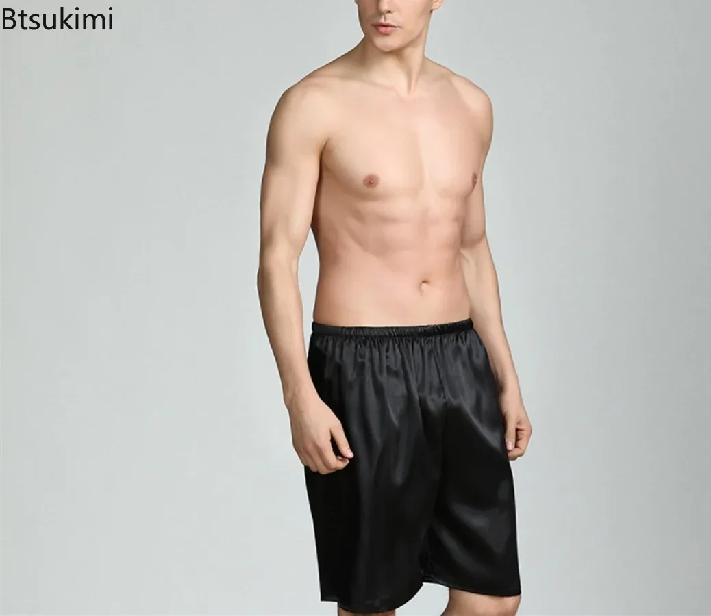 New Men\'s Satin Pajamas Shorts Men Summer Home Clothes Ice Silk Short Pants Solid Soft Comfortable Lounge Sleep Bottoms for Men