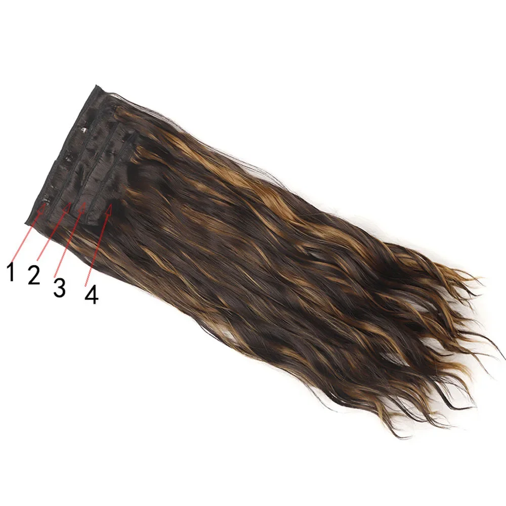 Sythetic Hair 4pcs/set Clip in Hair Extension Long Water Wavy Curly Hair 180g Full Head Women's Thick Hairpieces