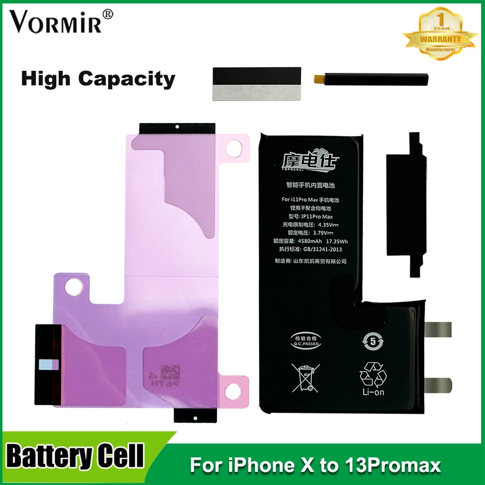 Vormir Battery Cell No Flex for iPhone X XR 11 12 13 Pro Max High Capacity Battery Cell No Message Pop-ups Spot Welding Required