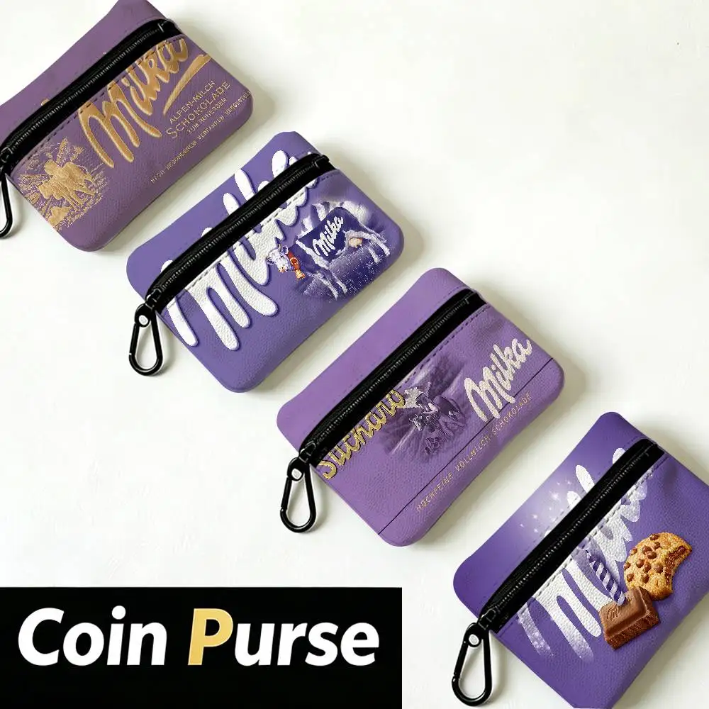 Classic Chocolate LOGO M-Milka Oxford Coin Wallet Detachable Carabiner Hook Compact Storage Bag For Outdoor Shopping Accessory