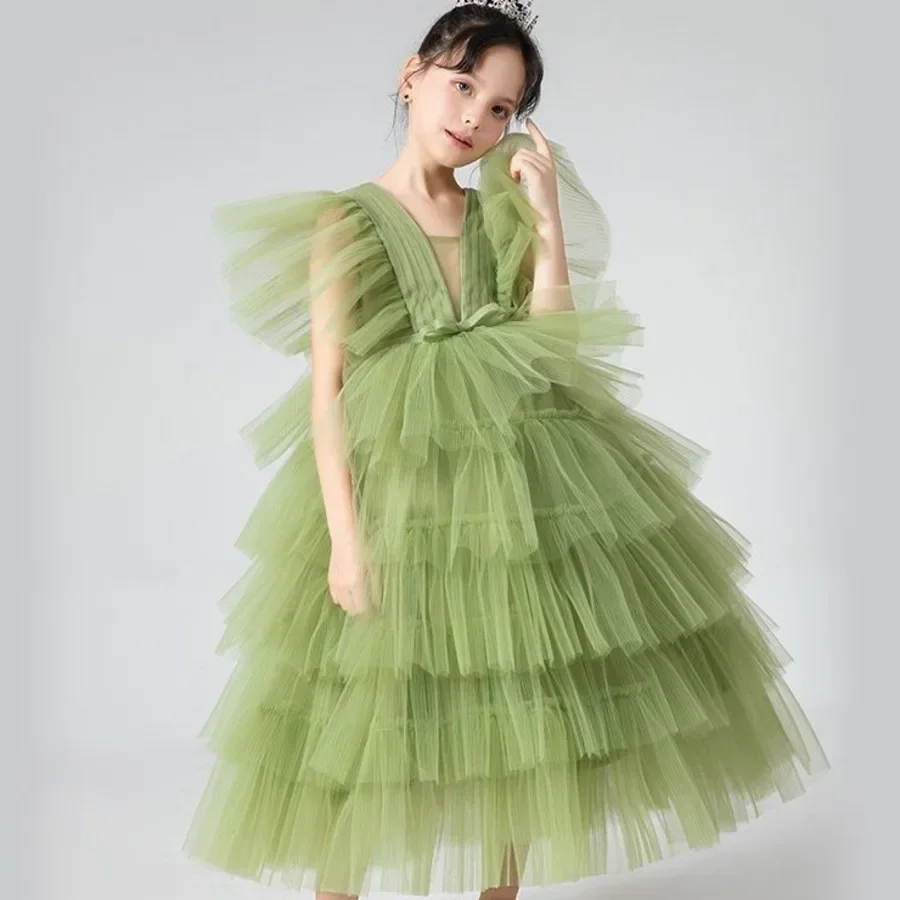 Robe de Rhen tulle pour filles, tutu vert, robe de Rhpour enfants, vêtements de fête d'anniversaire, robes de soirée pour filles