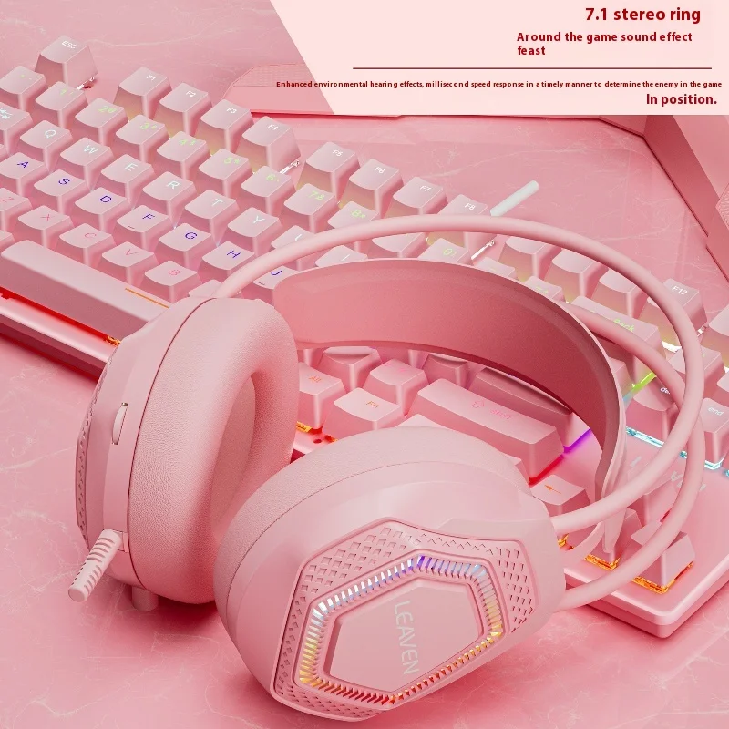 

Leaven G70 Rgb Wired E-Sports Noise Cancelling Earphones Pink Macaron 7.1 Sorround Sound Pubg Headphone Gaming Headsets