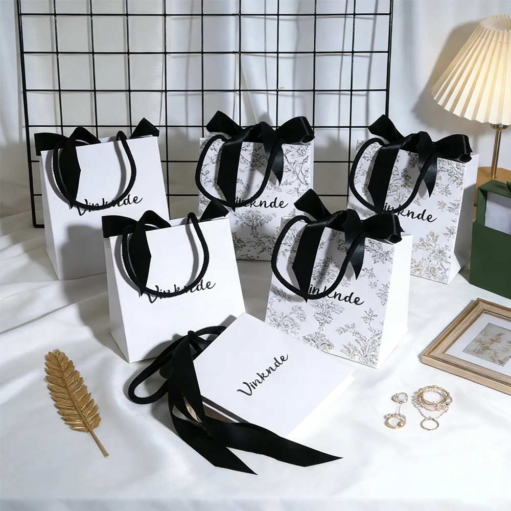 

Изысканная персонализированная белая крафтовая сумка-тоут 15,5x13,5x7,5 см для ювелирных изделий, косметики, помады, ресниц, серег, подарочная упаковка, сумочка