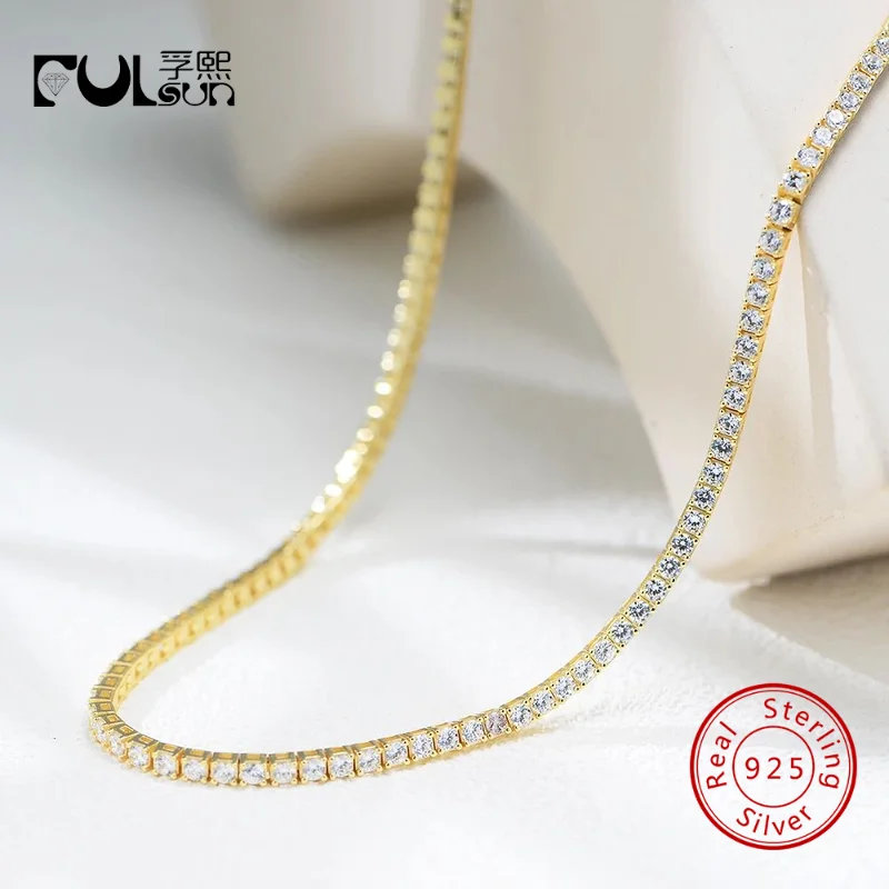 925 Sterling Silver 14K Gold Plated Square CZ Tennis Choker Necklace Women Dainty Sparkling Stackable Minimalist Fine Jewelry