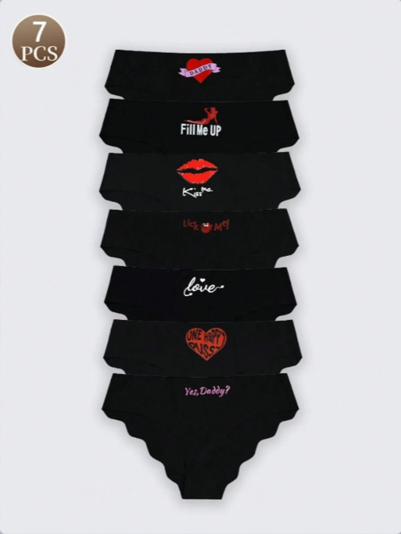 7PCS  Women's underwear  Fashionable heart letter V-shaped sports and fitness brief  Mid waist girls' breathable lingerie