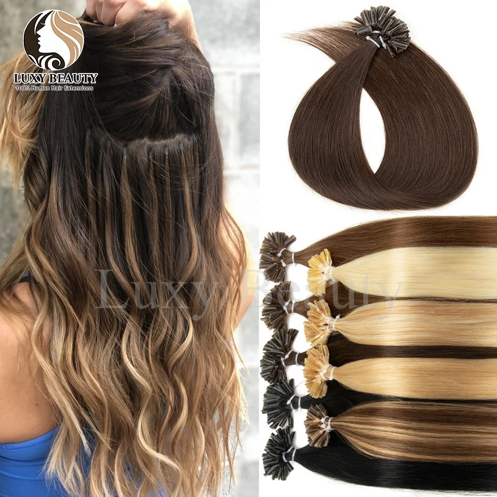 U Tip Hair Extensions Human Hair Keratin Tip Hot Fusion Human Hair Extension Natural Black Blonde Brown U Nail Tip Hair 50pcs