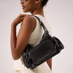 Vintage Y2K Underarm Bag Designer Women Handbags Luxury Soft Pu Leather Hobos Shoulder Crossbody Bags Retro Punk Motorcycle Bag