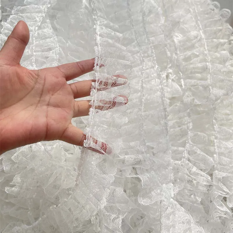 

40 ярдов плиссированной кружевной ткани с двойными слоями и оборками для декора воротников, манжет и краев свадебных и сценических платьев