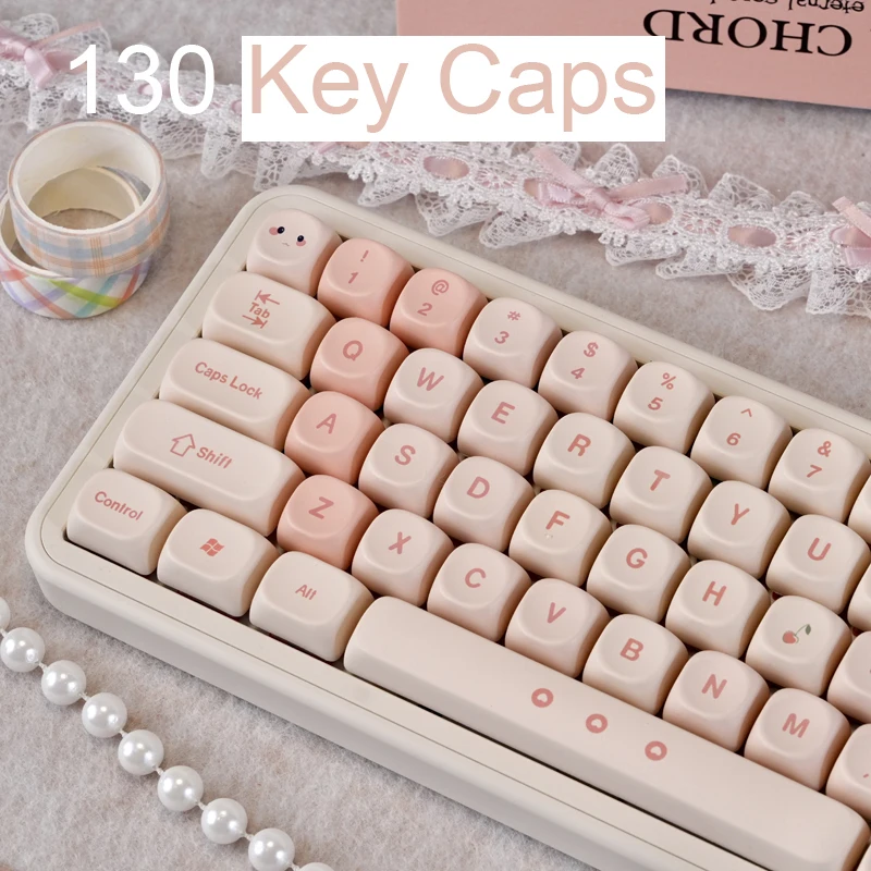 

Розовые милые колпачки для клавиш из ПБТ, 130 клавиш, профиль MOA, набор пользовательских колпачков для клавиш MX Switch, механическая клавиатура