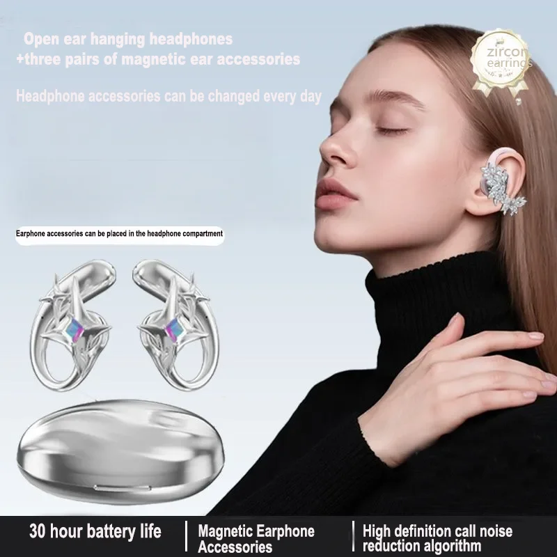 

Open Jewelry Bluetooth Earphones 3 Pairs Magnetic Earrings Waterproof Call Noise Reduction HIFI Stereo Girls Earbuds For Sport