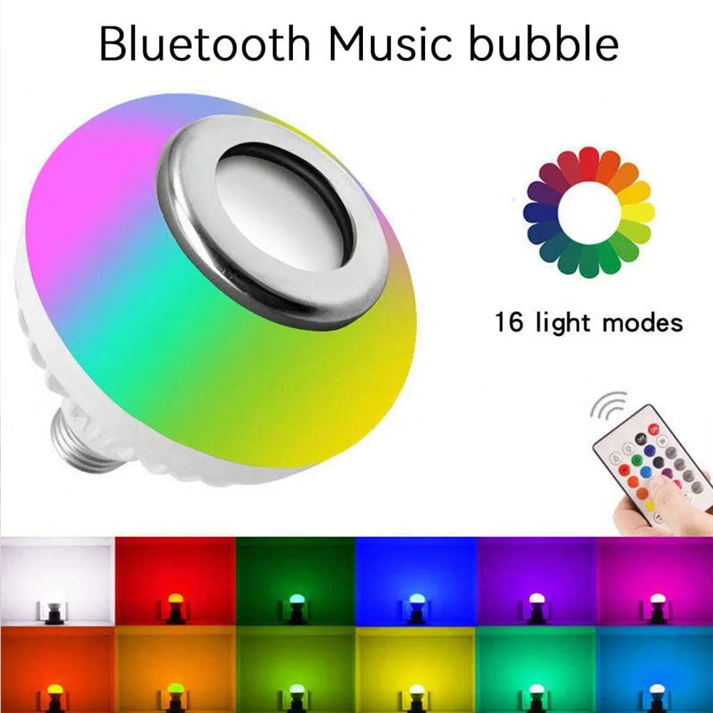 LED RGB Wireless Blue tooth Speaker Bulb Light Music Playing Lamp & Remote E27