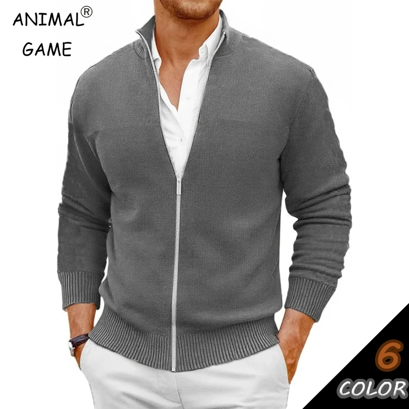 Animal Game Men's Zipper SweaterCoats Slim Fit Sweaters Stand Cold Blouse Knitwear Fall Winter Cardigan Jumper Warm Streetwear