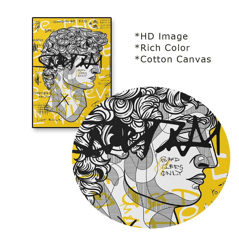 مايكل أنجلو ديفيد الكتابة على الجدران جدار الفن طباعة النحت المشارك لغرفة المعيشة جدار ديكور فني قماش اللوحة الأصفر ديفيد فن البوب