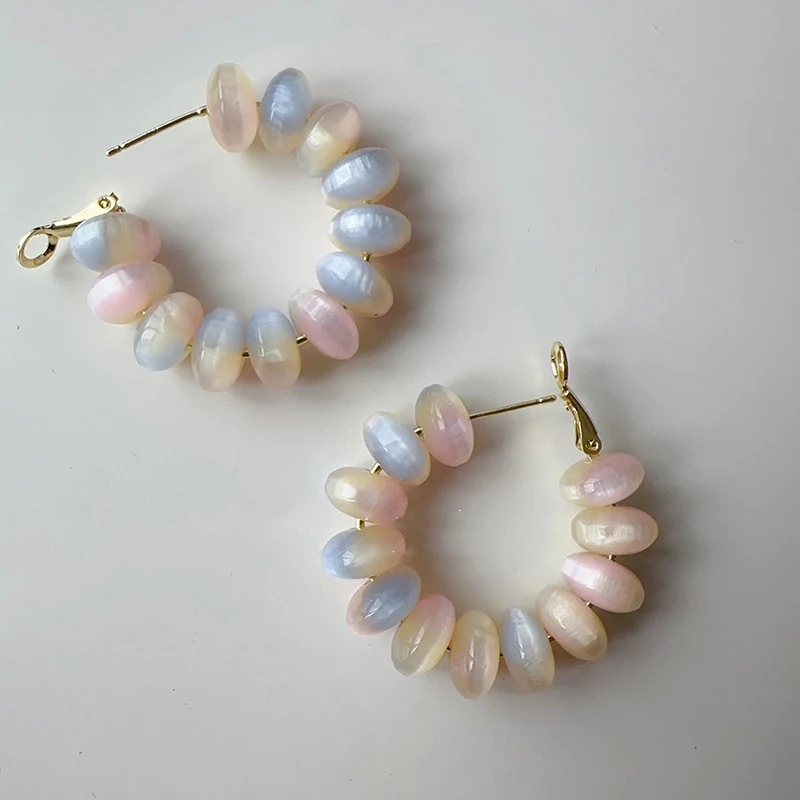Unique Beads Round Earrings Cute Gradient-Colored Cat's Eye Beaded Hoop Earrings Wholesale Statement Jewelry Custom Packaging view 6